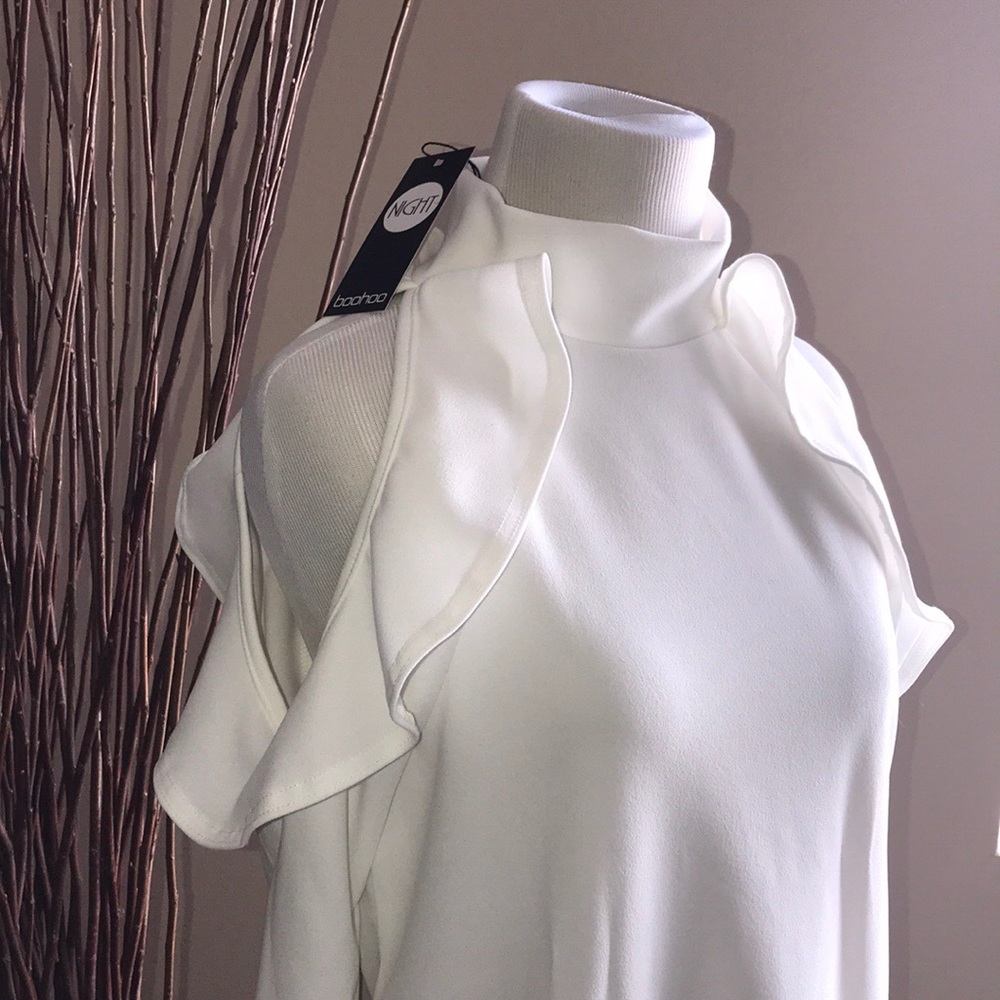 High Neck Frill Detail Cold Shoulder Dress